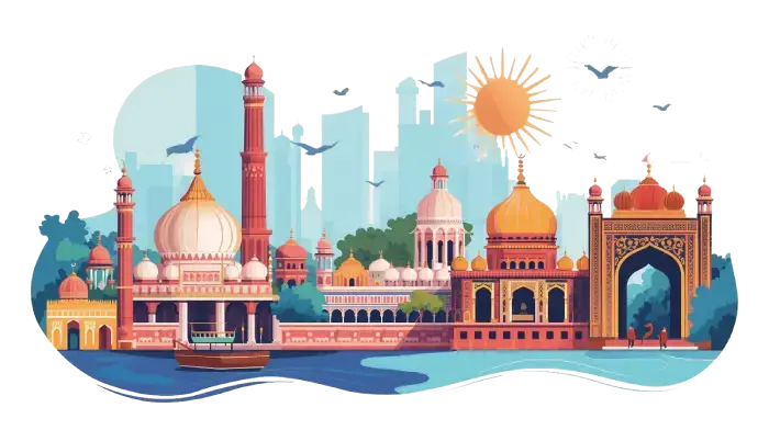 Lucknow city with Rumi Darwaza and urban skyline showing PehliCar’s car inspection, PDI, and used car evaluation services in Lucknow.